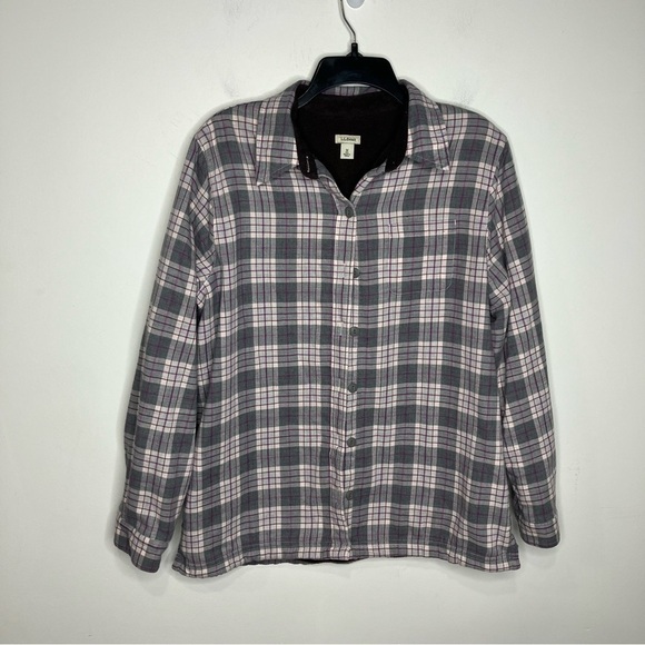 L.L. Bean fleece lined plaid flannel button down shirt size medium - Picture 1 of 5